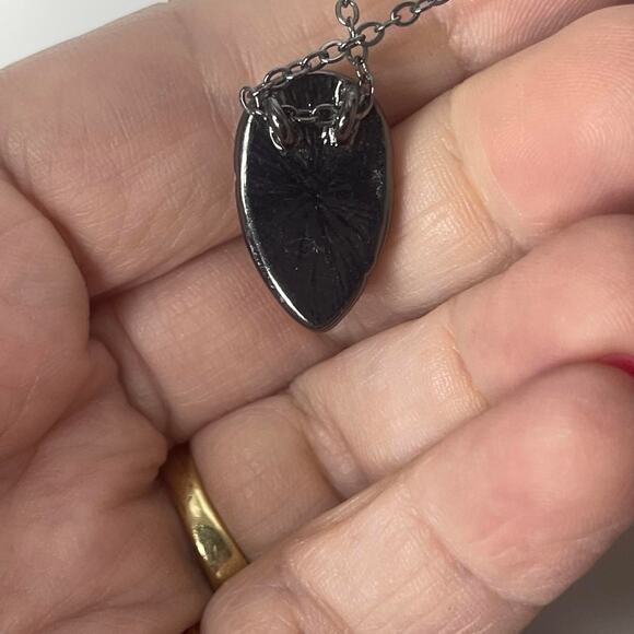 pendant necklace costume jewelry gunmetal gray peach rhinestone boho bohemian - Picture 9 of 11